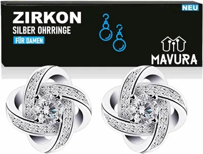 Immagine prodotto di Orecchini ZIRKON Orecchini da donna con perno in argento 925 Gioielli per orecchie con zirconi twist