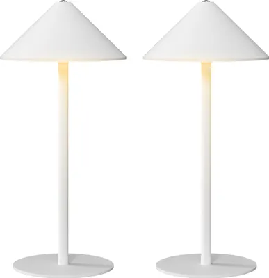 Zdjęcie produktu dla Zestaw lamp stołowych HOMCOM, 2 lampki stołowe z 3 kolorami światła, lampka nocna z akumulatorem USB A+C i przełącznikiem dotykowym do salonu i sypialni, metalowa, biała