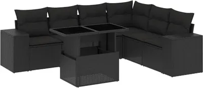 Produktbild von vidaXL 7-tlg. Garten-Sofagarnitur mit Kissen Schwarz Poly Rattan