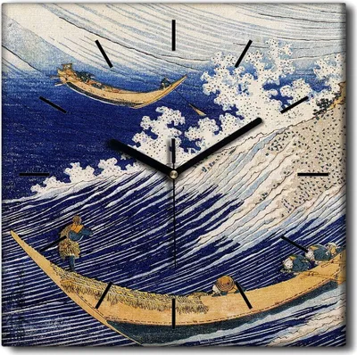 Produktbild von Coloray Uhr auf Leinwand 30x30 cm Wand Uhr Dekoration Wohnzimmer Segeltuch schwarze Hände -Ocean Waves Hohusai.