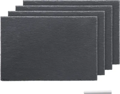 Produktbild von Navaris Schiefer Teller Platzset 4-teilig inkl. Kreide - 30x20cm Schieferplatten 4x Servierplatte für Sushi Käse - Schieferplatte eckig in Anthrazit