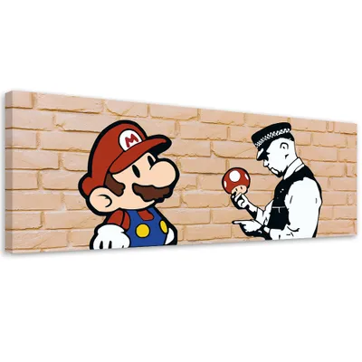 Immagine prodotto di Quadro su tela Banksy Mario and Policeman 90x30 Feeby Beige quadro per la parete pronto per essere appeso