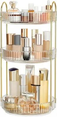 Image de Organisateur de maquillage rotatif à 360 degrés, avec 3 niveaux, transparent, pour produits cosmétiques