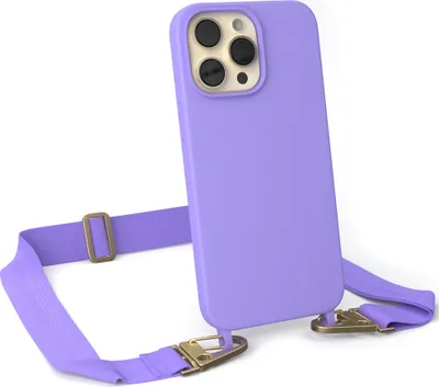 Produktbild von EAZY CASE Handykette Silikon mit Clips 2 in 1 kompatibel mit Apple iPhone 14 Pro Max Handyhülle mit Kordel, Hülle mit Band, Kette, Lila - Clips Gold