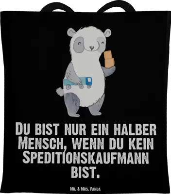 Produktbild von Mr. & Mrs. Panda Stoffbeutel Speditionskaufmann Herz - Schwarz - Geschenk, Tragetasche, Shopping Tasche, Einkaufstasche, Laptoptasche, Tote Bag