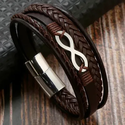 Zdjęcie produktu dla Męska Bransoletka Infini - Brązowa i Srebrna Elegancja KP33320