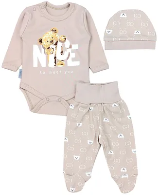 Produktbild von TupTam Baby Mädchen Jungen Bekleidungsset Langarmbody Hose Mütze mit Aufdruck Spruch 3 teilig, Farbe: Bärchen Beige, Größe: 50