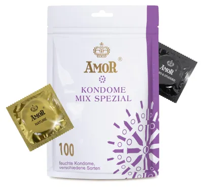 Produktbild von AMOR Premium Kondome Mix Special, 100 Stück, Extra Vielfalt, Probierpaket, Ø 53/54 mm