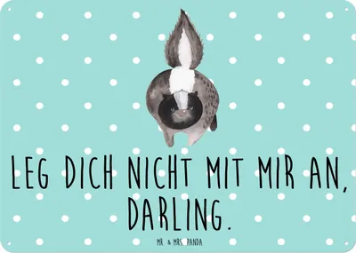 Produktbild von Mr. & Mrs. Panda Wandbild Stinktier Angriff DIN A6 - Türkis Pastell - Geschenk, Deko Blechschild, Stinker, tafel, Schild, wütend, Türschild, Stinki, Drohung, Wildtier