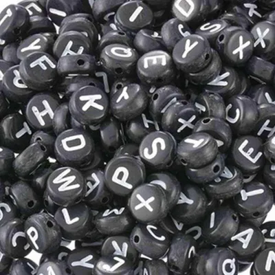 Image de Perles pour lettres, 500 pièces, 4x7 mm, noir avec blanc, rond, mélange de lettres