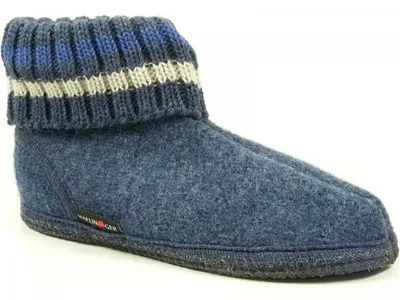 Produktbild von Haflinger Schuhe Damen Herren Hausschuhe Hüttenschuhe Wolle Paul jeans 631051-0-72, Größe:40 EU, Farbe:Blau