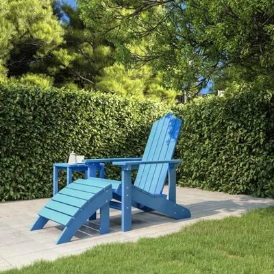 Produktbild von HDPE-Adirondack-Stuhl für den Außenbereich mit Fußhocker, aquablau