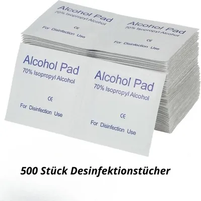 Produktbild von 500 Stück Desinfektionstücher – 70% Alkohol Einweg Reinigung für Auto, Brille, Display