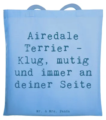 Produktbild von Mr. & Mrs. Panda Einkaufstasche Spruch Airedale Terrier - Sky Blue - Geschenk, Haustier, Beutel, Hunderassen Beschreibung, intelligenter Hund, Tasche, Hundepflege, mutig