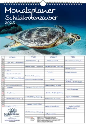 Produktbild von Schildkrötenzauber Planer Wandplaner Familienplaner 4 Spaltenplaner DIN A3 Kalender für 2025 Schildkröten - Seelenzauber