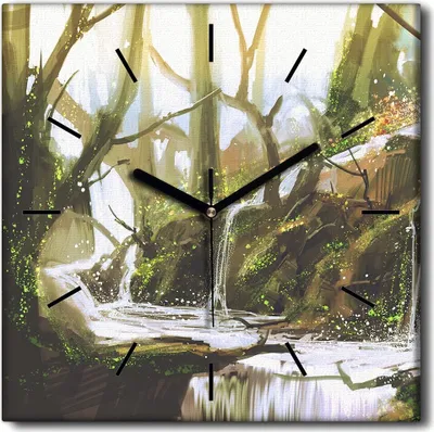 Produktbild von Coloray Uhr auf Leinwand 30x30 cm Wand Uhr Dekoration Wohnzimmer Segeltuch schwarze Hände -Wasserfallwaldbäume