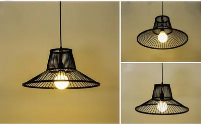 Image de Fine Asianliving Bambou Lampe à suspendre Noir Fait main - Miller D50xH22cm Lampe à suspendre Eclairage Bambou Abat-jour Tressé Lampe Animation Rotan