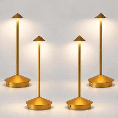 Produktbild von 4er Kabellose Dimmbare LED Tischleuchte, Wiederaufladbar 2000 mAh Schreibtischlampe für Restaurants Bars Schlafzimmer, Gold