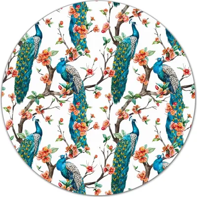 Produktbild von Herd-Abdeckplatte Glas Schneidebrett Ceranfeld-Abdeckung - 40 cm - Pfauen und Blumen