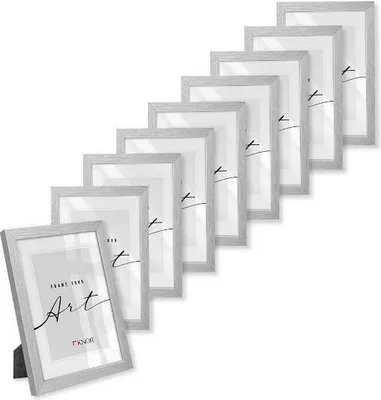Produktbild von 🖼️KNOR®️ Bilderrahmen 13x18cm Silber, 9er Set Posterrahmen, Bilderrahmen, Fotorahmen, bruchsicheres Acrylglas, Picture Frame 13X18 cm, zum Aufhängen & Aufstellen 🎨Isabella Kollektion