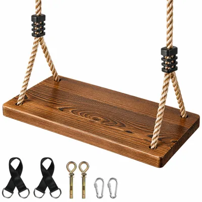Holz-Schaukelbank mit verstellbarem Seil, 43x20x2,6 cm