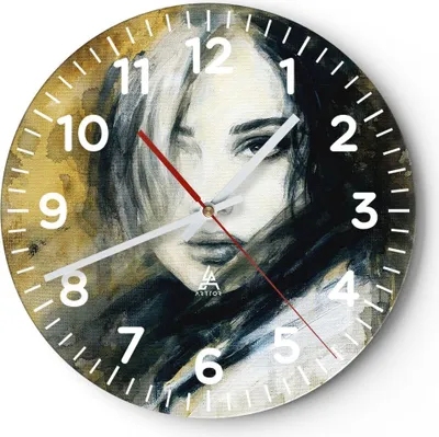 Produktbild von Wanduhr - Rund - Glasuhr - Frau Gesicht Lippen - 30x30cm - Schleichendes Uhrwerk - Lautlos - zum Aufhängen bereit - Dekoration Modern - Wanddekoration aus Glas - C4AR30x30-4053