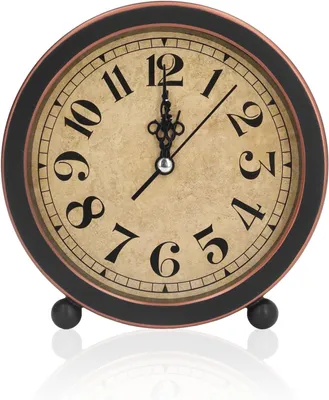 Image de Horloge de bureau classique rétro, style vintage, 12,7 cm, analogique, silencieuse, petite horloge de chevet avec piles, fonctionnement analogique sans tic-tac