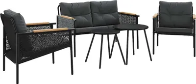 Produktbild von vidaXL 5-tlg. Balkonmöbel-Set mit Kissen Schwarz Stahl