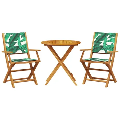 Produktbild von 3-tlg. Bistro-Set Blattmuster Stoff und Massivholz