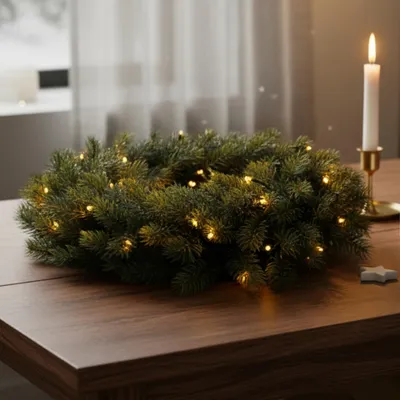 Image de 2.06 LED Couronne de Noël adaptée pour l'intérieur et l'extérieur - env. Ø 40 cm / 49 LED - Couronne verte Batterie / Minuterie