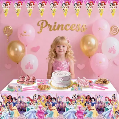 Immagine prodotto di Set per decorazioni di compleanno per 10 persone, tema principessa, stoviglie per feste, tovaglioli