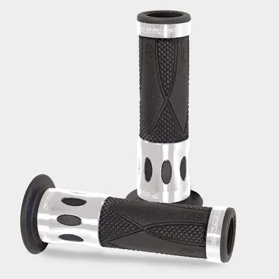 Immagine prodotto di Progrip manopole in gomma Manopole manubrio 728 argento nero alluminio gomma per scooter moto scooter 22mm 25mm