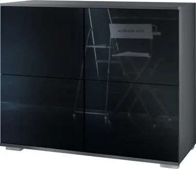 Produktbild von Vladon Kommode Rova V3, Moderner Küchenschrank mit 4 Push-to-Open Türen Anthrazit matt / Schwarz Hochglanz (92,5 x 75.5 x 35)
