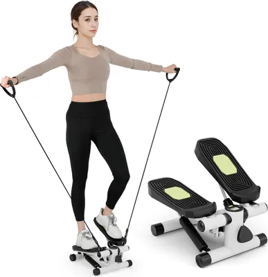Produktbild von KOMFOTTEU Mini Stepper tragbar, Swing Stepper höhenverstellbar mit Widerstandsbändern, LCD-Bildschirm, rutschfeste Pedale, Fitnessgeräte bis 100 kg für Körpertraining, Übung