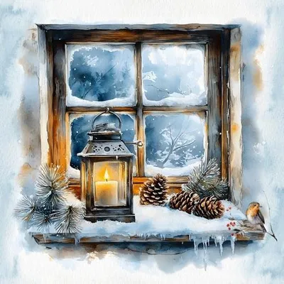 Produktbild von 20 Servietten Frosted Window - Winterlaterne am Fenster 33x33cm