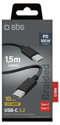 Obrázek produktu pro SBS TECABLETISSUETCC32K, 1,5 m, USB C, USB C, USB 3.2 Gen 2 (3.1 Gen 2), 10 Gbit/s, Černá
