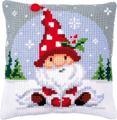 Produktbild von Vervaco Kreuzstichkissen "Weihnachtsgnom im Schnee", Stickbild vorgezeichnet, 40x40cm