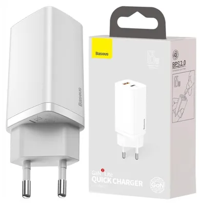 Image de Baseus Gan2 Lite, Usb + Usb-C, 65W, Eu (Blanc) chargeur secteur
