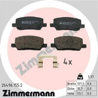 Produktbild von ZIMMERMANN Bremsbeläge Satz Hinten Bremsklötze für TESLA Model S (5YJS) 26496.155.2