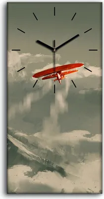 Produktbild von Wandbild Leinwand Bilder mit Uhr Geräuschlos 30x60 Berg Flugzeug Himmel Wolken - schwarze Hände