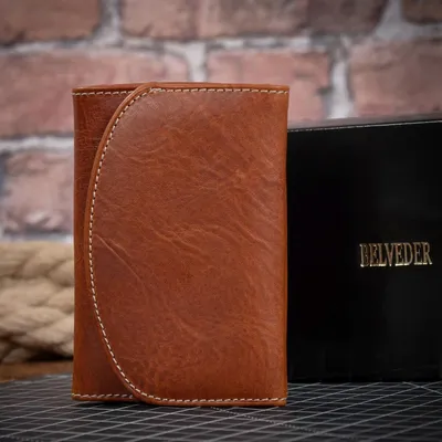 Produktbild von Damen Geldbörse aus Leder, kleine Vintage Brieftasche, karamellbraun, Portemonnaie mit Kartenfächern Belveder BV006