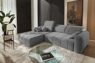 Produktbild von Moderne Eckcouch RAVELLO I Grau – Sofa für Wohnzimmer, linksseitig, mit Schlaffunktion & Bettkasten
