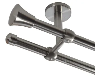 Produktbild von Gardinenstange Set Edelstahl Look Metall Ø 16mm Deckenbefestigung 2-lauf Knauf, Länge wählbar D21 E19 E17