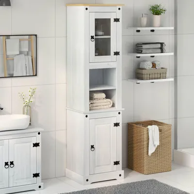 Obrázok produktu pre Maison Exclusive – Kúpeľňová skrinka, biela, 50 x 40 x 185 cm, masívne borovicové drevo