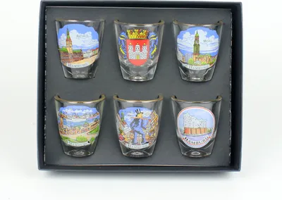 Produktbild von Schnapsgläser Hamburg 6er Set Stamper Box