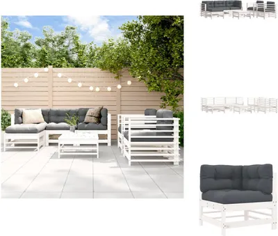 Produktbild von vidaXL 7-tlg. Garten-Lounge-Set mit Kissen Weiß Massivholz -  Gartenmöbel-Sets