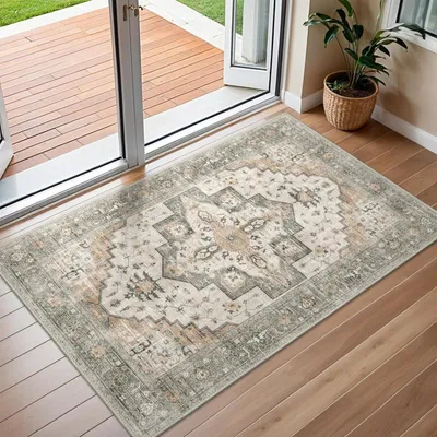 Obrázek produktu pro Podlahová rohož 60x90 cm, vintage design, omyvatelná, béžová, obdélníková