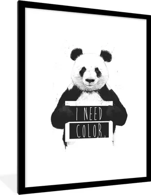 Produktbild von MuchoWow® Gerahmtes Poster Panda - Zitat - Farbe - Weiß 60x80 cm - Poster mit Schwarzem Bilderrahmen Wandposter Rahmen Foto Bilder - Wohnzimmer - Dekorationen - Prämie