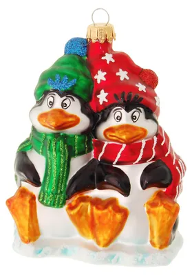 Produktbild von Krebs Glas Lauscha Christbaumschmuck - frierende Pinguine - ca. 11cm - aus Glas - handbemalt und mundgeblasen