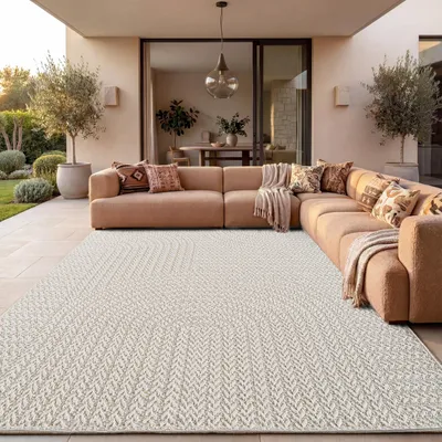 Immagine prodotto di Tappeto da esterno, resistente alle intemperie, ideale per balcone o soggiorno, stile boho, tinta unita, materiale: sisal, colore: arcobaleno/crema, dimensioni: 80x150 cm, productTiles.product.images.aiGenerated
